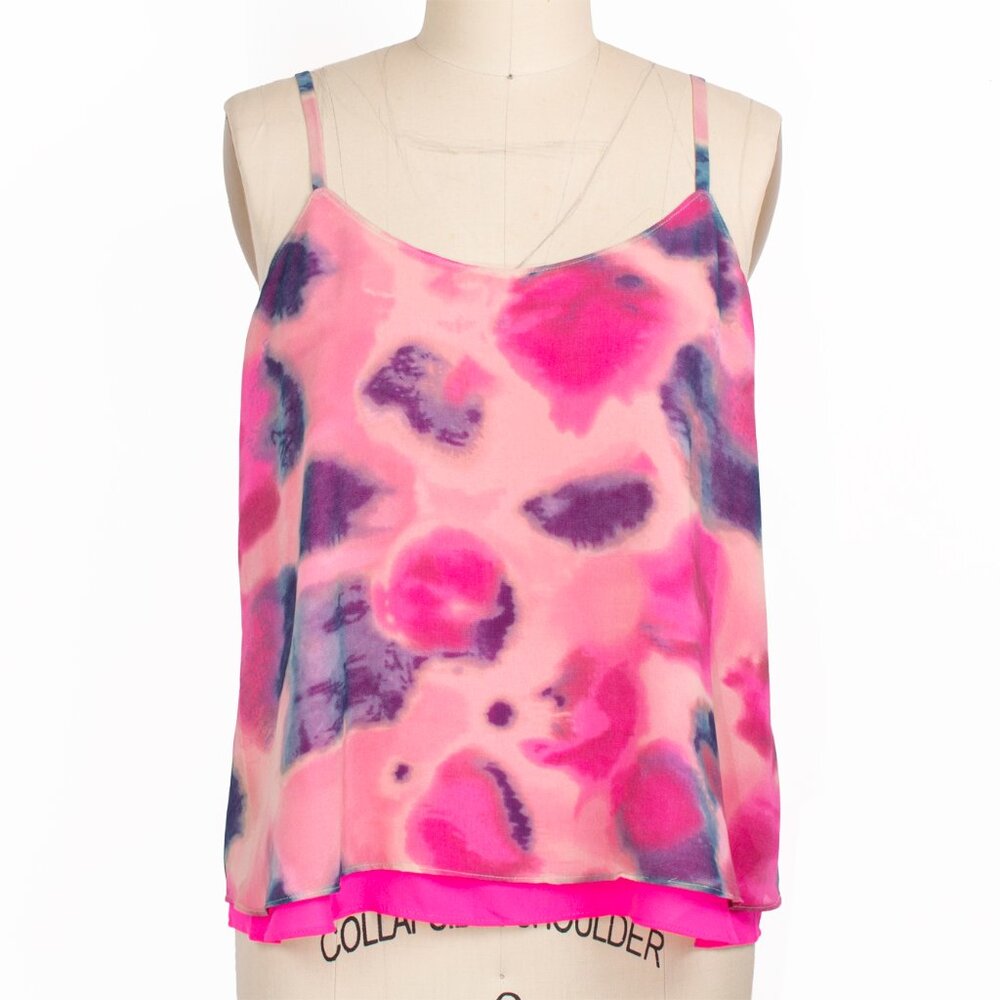 RACHEL Rachel Roy Watercolor Pink Purple Printed Spaghetti Strap Tiered Cami XS